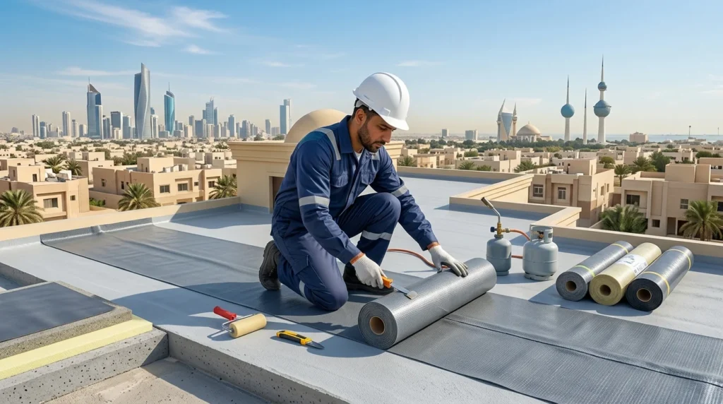 فني يعمل لدى مقاول عزل معتمد لعلاج تسريب المياه